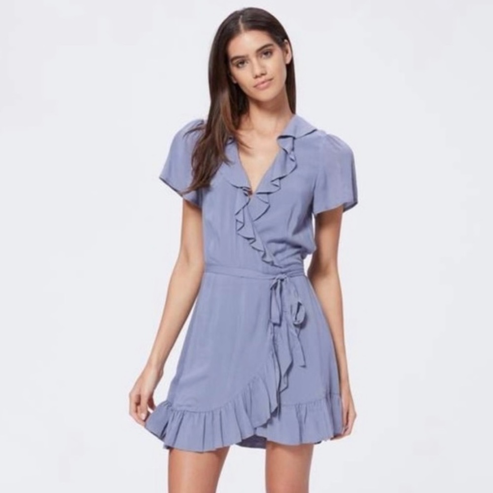 Aritzia Sunday Best Ruffle Wrap Dress in Steel blue